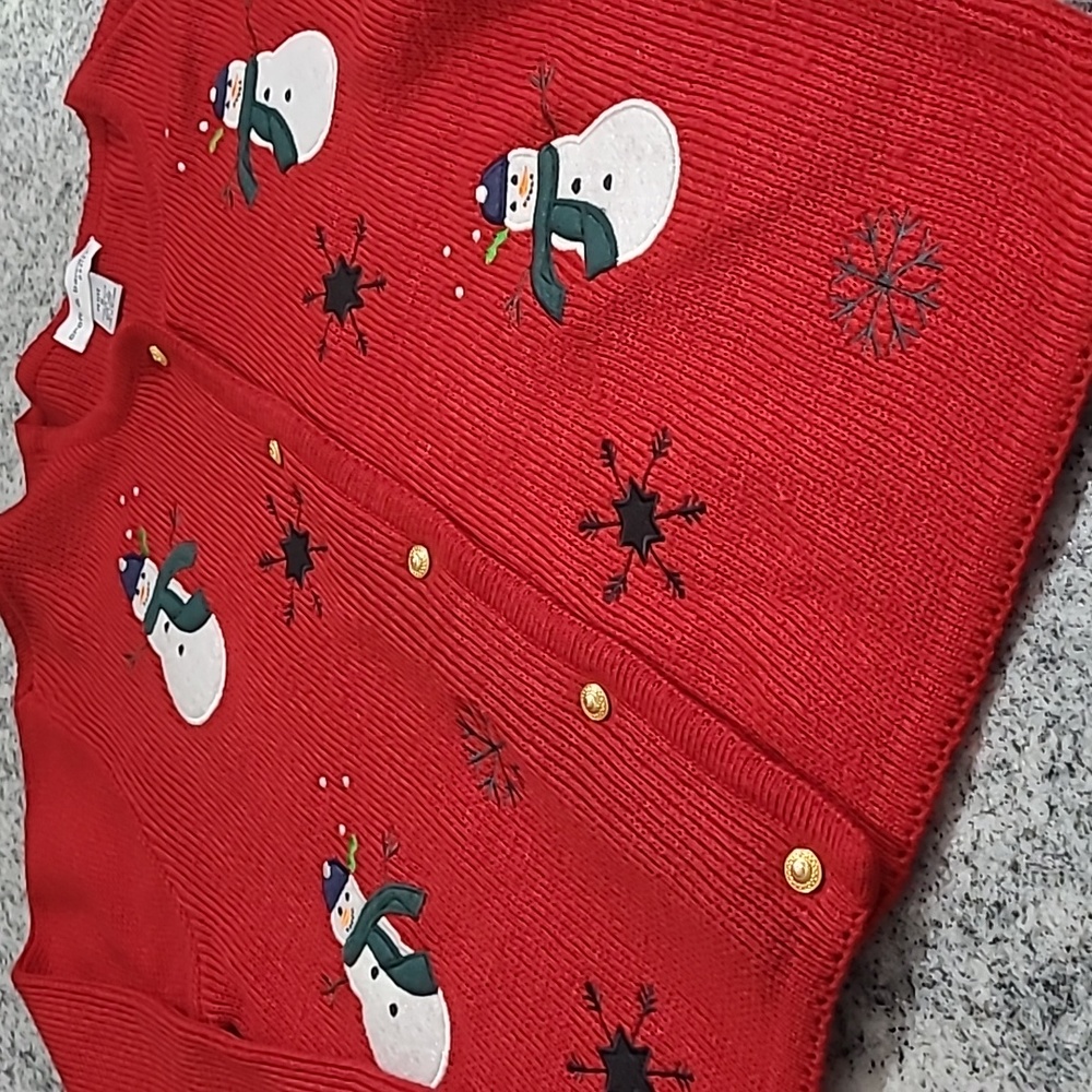 Button Down Christmas Cardigan Ugly Sweater with Gold Buttons - Size Petite M - Picture 6 of 10